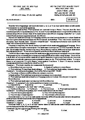 Đề thi thử Tốt nghiệp THPT môn Tiếng Anh - Mã đề 303 - Năm học 2020-2021 - Sở giáo dục và đào tạo Bắc Ninh (Có đáp án)